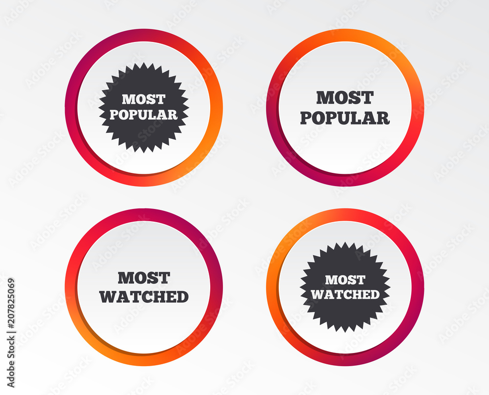 Most popular star icon. Most watched symbols. Clients or users choice signs. Infographic design buttons. Circle templates. Vector Most popular star icon. Most watched symbols. Clients or users choice signs. Infographic design buttons. Circle templates. Vector