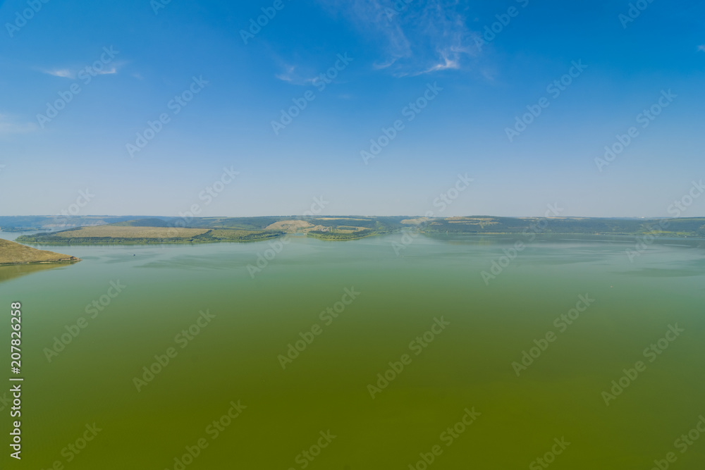 Obraz premium Panoramic view of the fjords and the bay of Bakota from a height. Bakota, Ukraine.