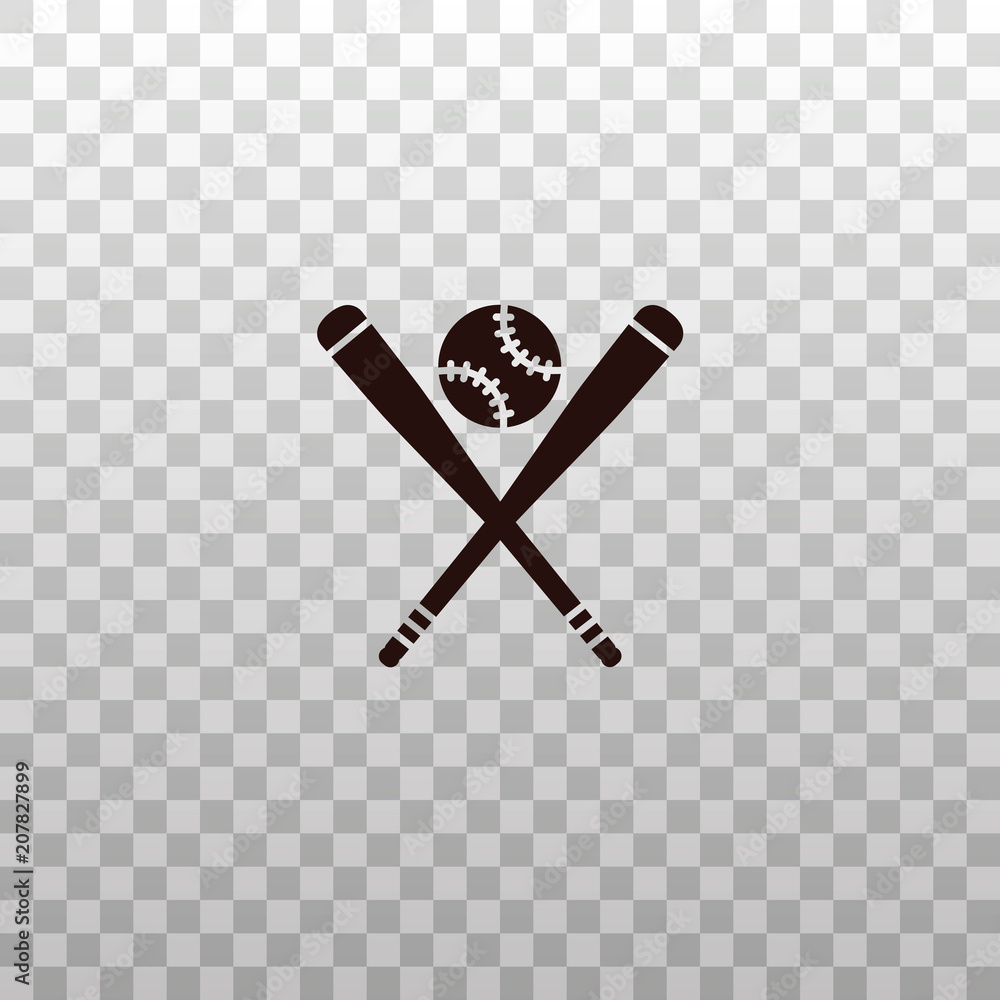 Baseball with crossed bats - black silhouette icon on transparent background.  Softball or base ball with wooden clubs - logo, badge, sticker design in  monochrome outline design. Stock Vector | Adobe Stock