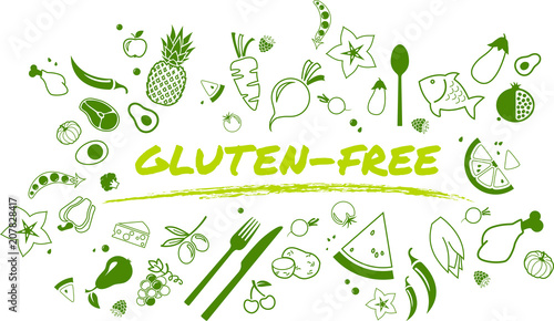 gluten-free, healthy and well-balanced diet design - vector illustration