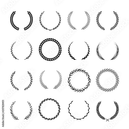 Round laurel and oak heraldry wreaths. Award, achievement, nobility vector design elements isolated