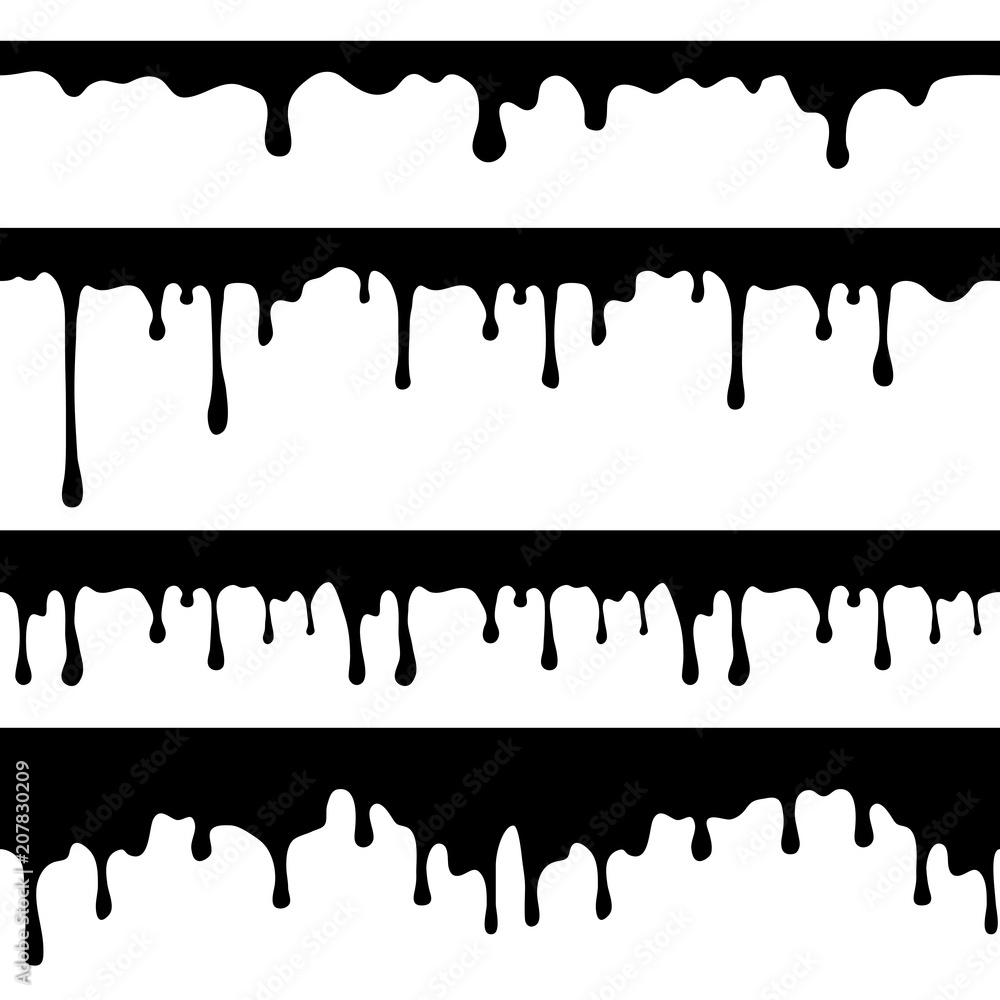 © MicroOne - Paint dripping, black liquid or melted chocolate drips seamless vector currents isolated © MicroOne - Paint dripping, black liquid or melted chocolate drips seamless vector currents isolated