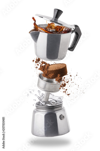 Moka pot. Italian retro coffee maker isolated on white