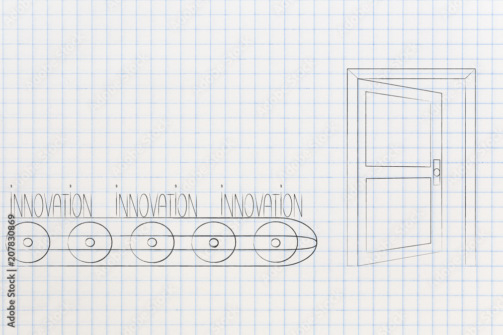 innovation text on production line about to be released moving towards open door innovation text on production line about to be released moving towards open door