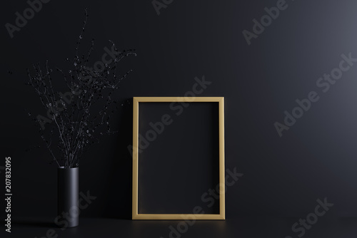 Gold Frame Mockup in Black Interior
