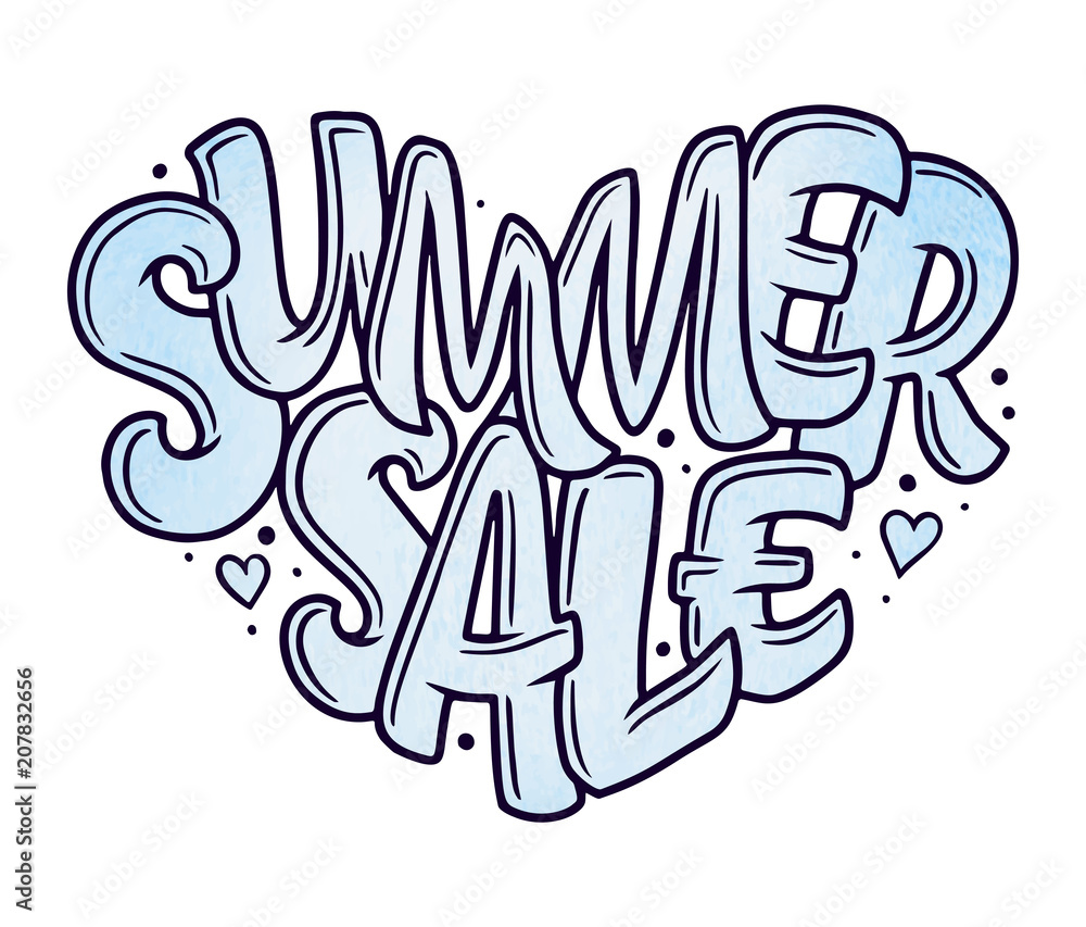 Fototapeta premium Lettering in heart - Summer sale marketing header. Design for greeting card, ad, promotion, poster, banner, blog, article, social media, marketing.