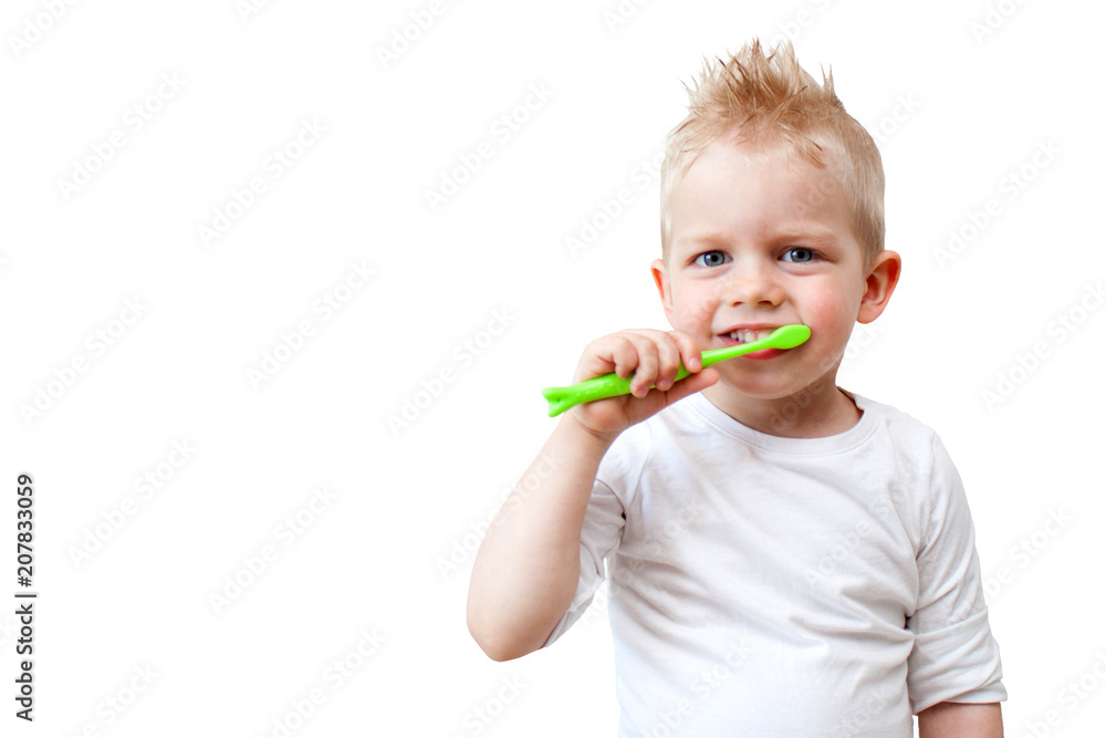 Happy child kid boy brushing teeth. Health care, dental hygiene, people and beauty concept. Mockup, free space. Happy child kid boy brushing teeth. Health care, dental hygiene, people and beauty concept. Mockup, free space.