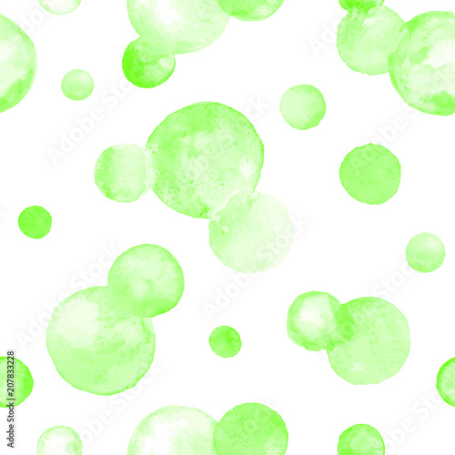 Watercolor vector texture. Aquarelle circles in pastel colors. Seamless pattern. Watercolor green and golden spots isolated on white background.