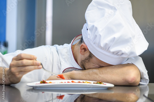 Tablou pe pânză desperate and sad chef by the culinary preparation