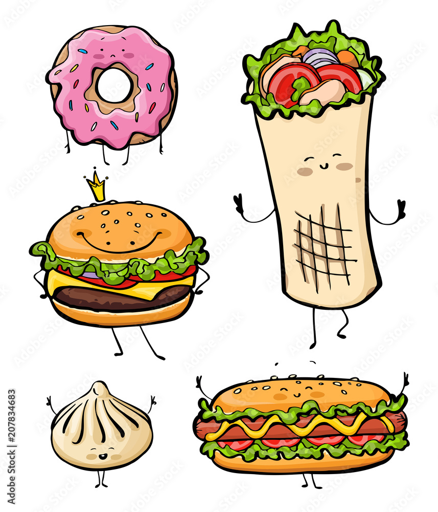 Black and white outlined sketch fast junk food vector illustration isolated  on square white background. Simple flat minimalist cartoon art styled  drawing. 29970148 Vector Art at Vecteezy