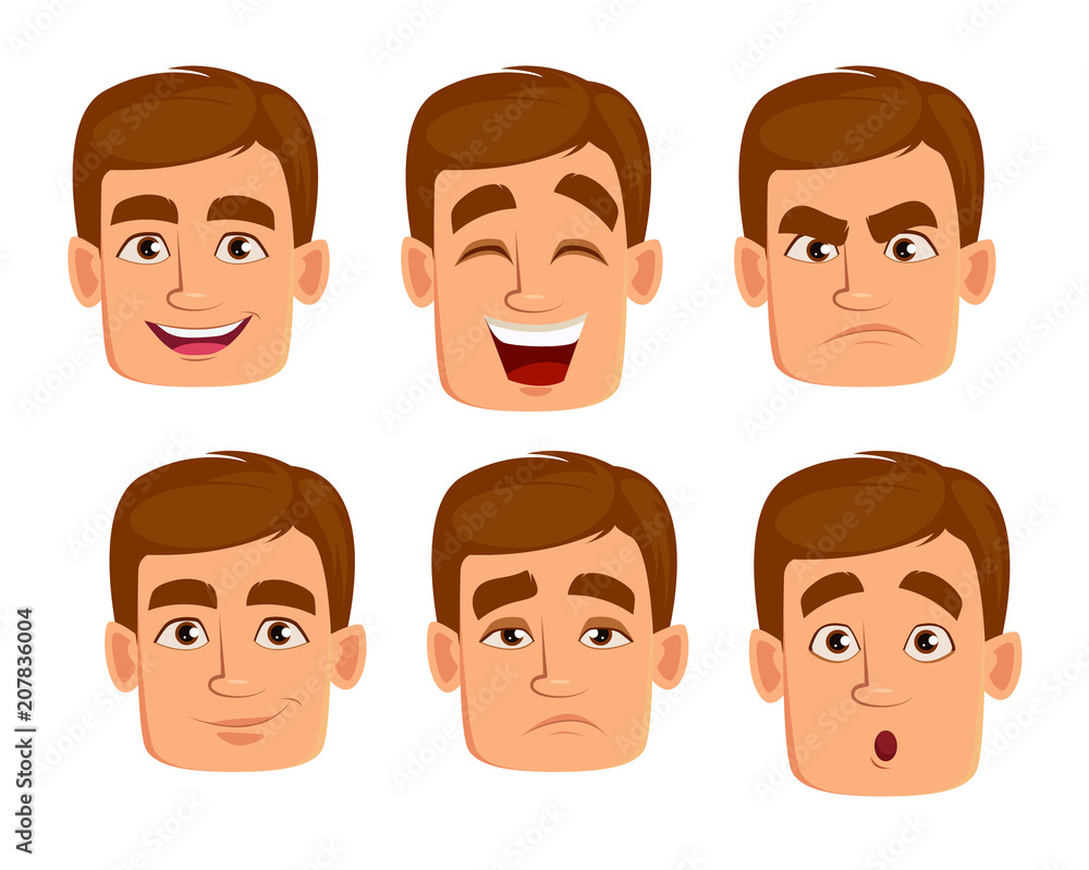 Face expressions of man with brown hair Face expressions of man with brown hair