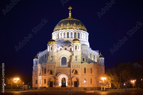 The Naval cathedral of Saint Nicholas in Kronstadt. Night view. St. Petersburg  Russia.