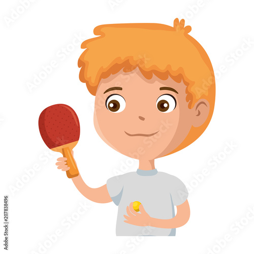 little boy with ping pong racket character vector illustration design