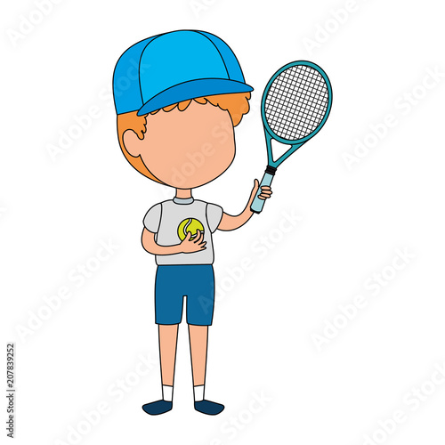 little boy playing tennis character vector illustration design