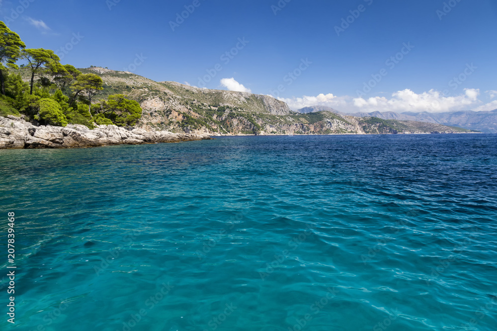 Blue and green Adriatic water at Lokrum Island, Croatia.