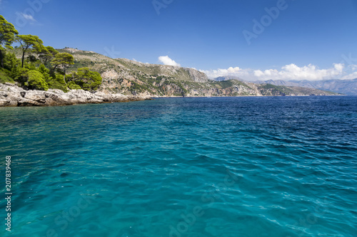 Blue and green Adriatic water at Lokrum Island, Croatia.