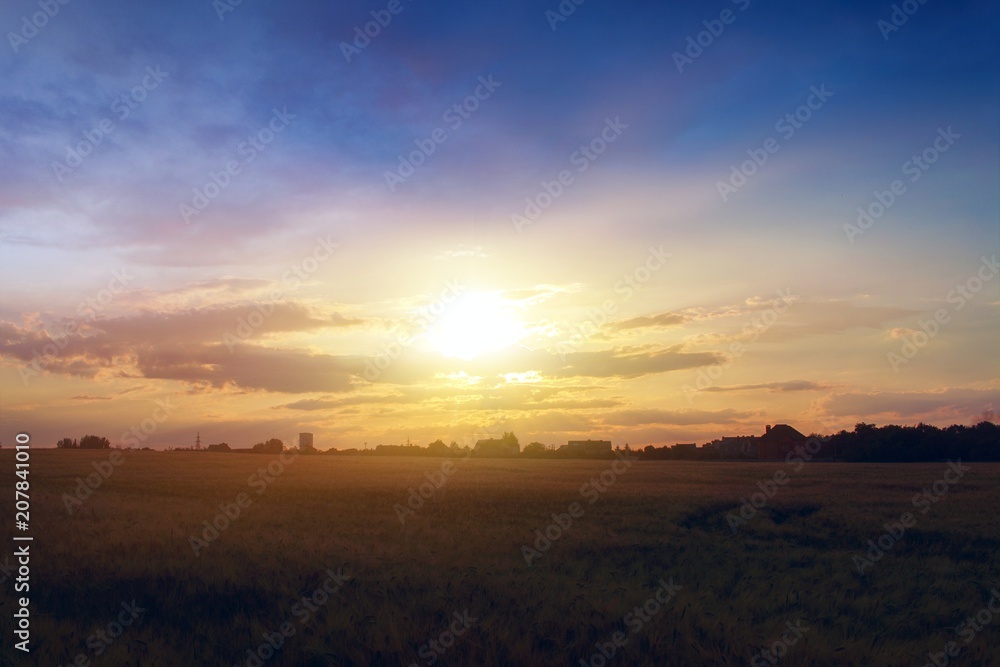 Beautiful landscape image of sunset over countryside landscape