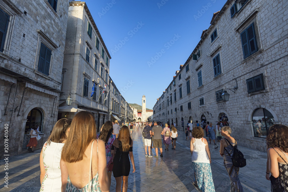 DUBROVNIK, CROATIA - AUGUST 10: Unidentified people walking down the main road in the old city of Dubrovnik, Croatia on August 10, 2016.