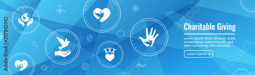 Charity and relief work - Charitable Giving Web banner with icon set