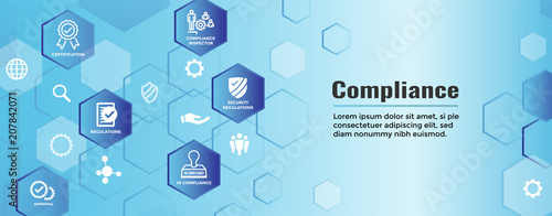 In compliance web banner - icon set that shows a company passed inspection