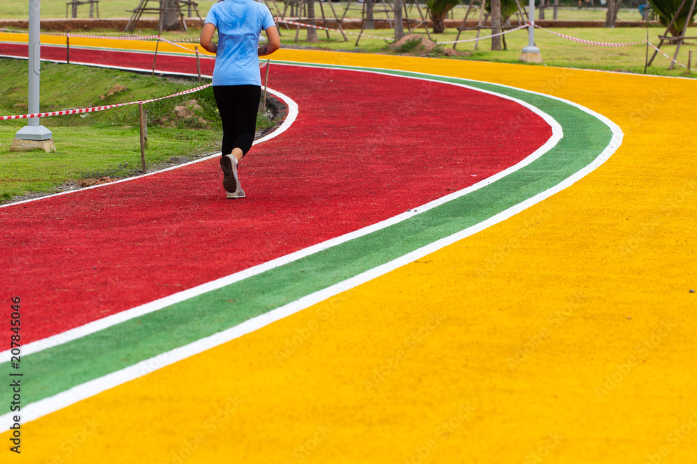 Exercise Run on Colorful Track Red, Yellow and Green with White line