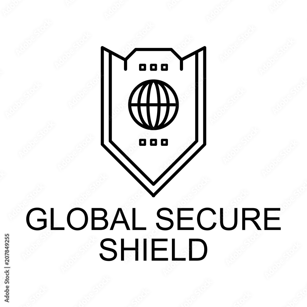 global secure shield outline icon. Element of data protection icon with name for mobile concept and web apps. Thin line global secure shield icon can be used for web and mobile