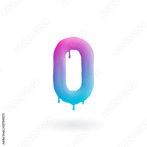 Number 0 logo. Colored paint zero with drips. Dripping liquid null symbol. Isolated art concept vector.