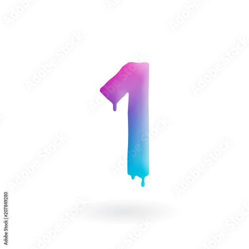 Number 1 logo. Colored paint one icon with drips. Dripping liquid symbol. Isolated art concept vector.