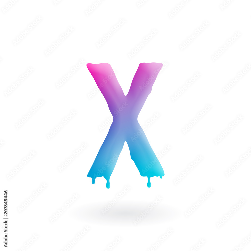 Obraz premium Letter X logo. Colored paint character with drips. Dripping liquid symbol. Isolated art concept vector.