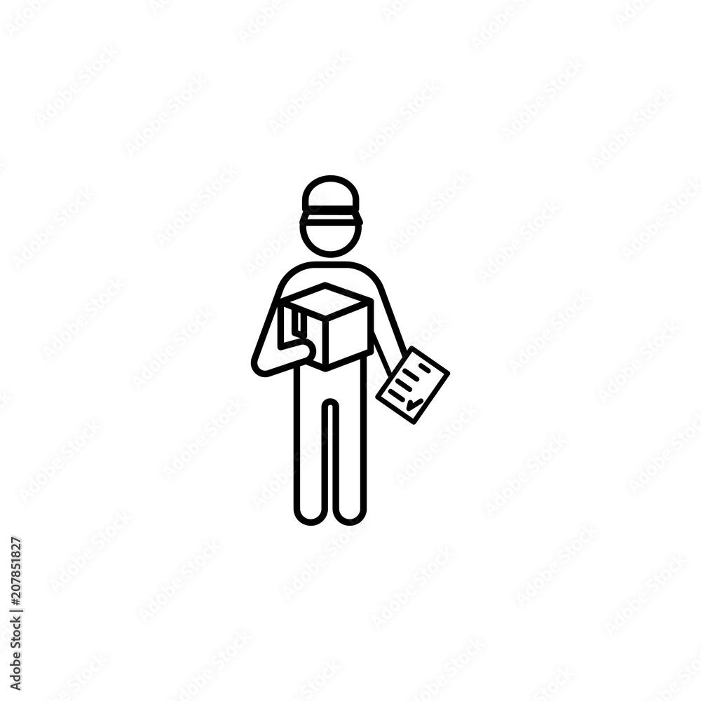 postal worker with parcel outline icon. Element of logistic icon for mobile concept and web apps. Thin line postal worker with parcel outline icon can be used for web and mobile postal worker with parcel outline icon. Element of logistic icon for mobile concept and web apps. Thin line postal worker with parcel outline icon can be used for web and mobile
