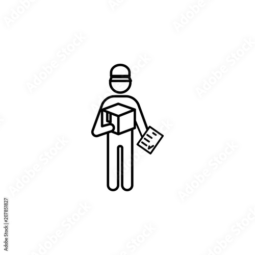 postal worker with parcel outline icon. Element of logistic icon for mobile concept and web apps. Thin line postal worker with parcel outline icon can be used for web and mobile
