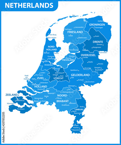 The detailed map of Netherlands with regions or states and cities, capital. Administrative division.