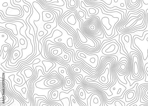 Topographic map backdrop. Conditional geography scheme and the terrain path. Contour line abstract background. © VectorShop