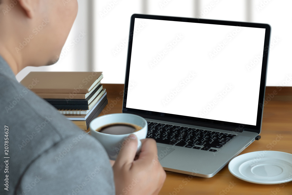 Laptop with blank screen on table. Workspace background new project on laptop computer with blank copy space screen for your advertising text message Laptop with blank screen on table. Workspace background new project on laptop computer with blank copy space screen for your advertising text message