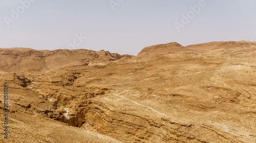 Landscape of yellow desert in mountains hot spring day.