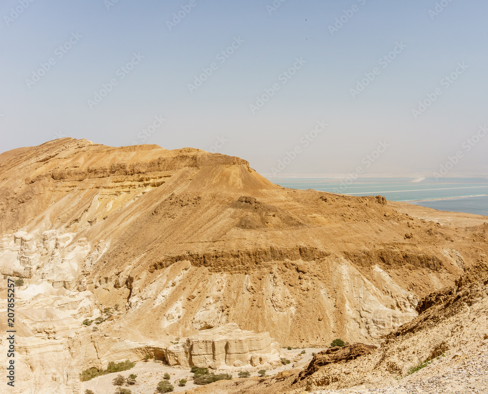 Landscape of yellow desert in mountains hot spring day. Landscape of yellow desert in mountains hot spring day.
