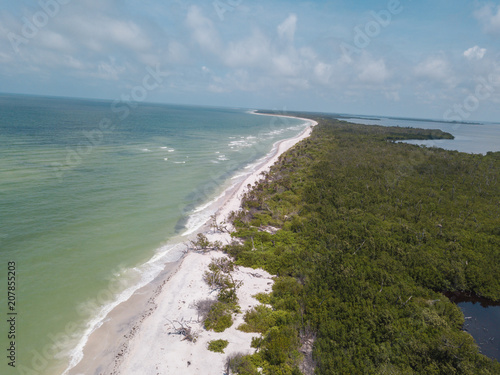 beach aerial drone above view white sand boats sea water island