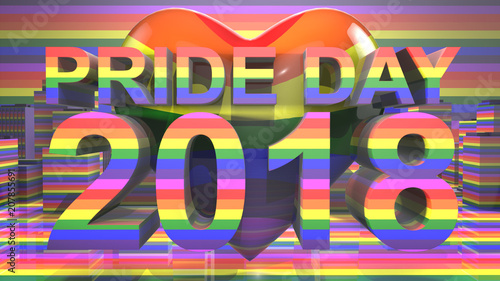 Pride Day 2018 LGBTQIA Gay Pride LGBT Mardi Gras graphic title 3D render