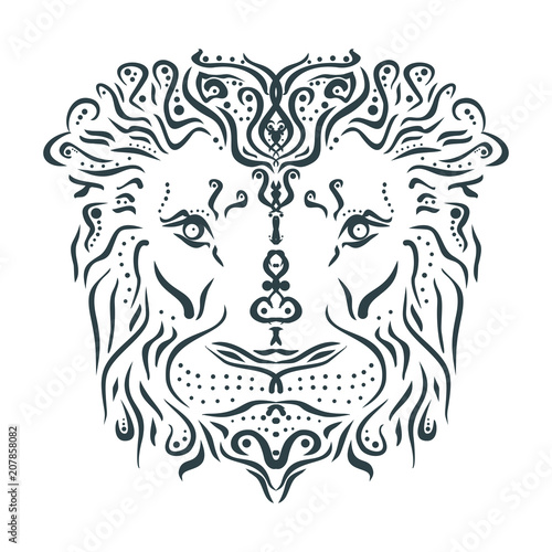 Fototapeta Naklejka Na Ścianę i Meble -  Ornamental tattoo lion head. Abstract hand drawn style
