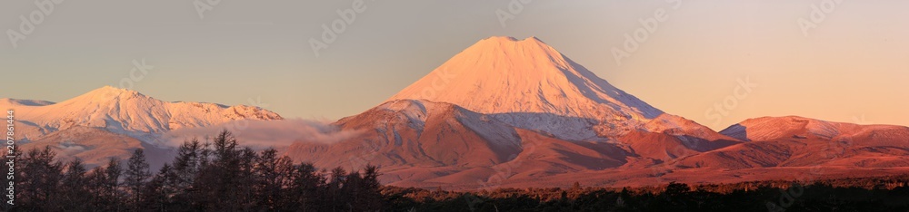 Fototapeta premium Ngauruhoe volcano at winter sunset, Tongariro National Park, New Zealand