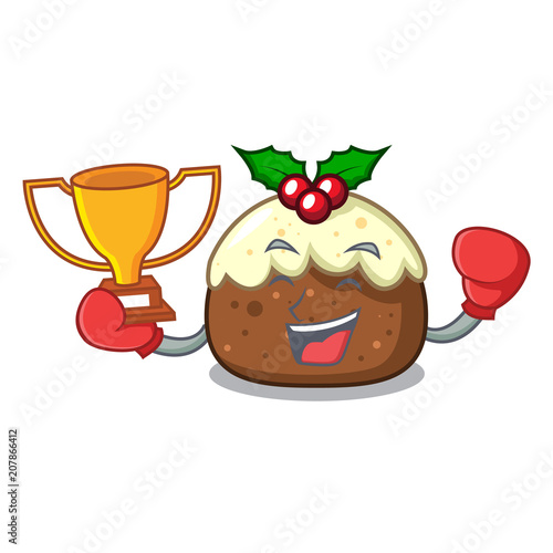 Boxing winner fruit cake mascot cartoon