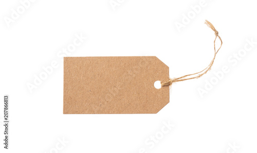 Beige recycled tag isolated on a white background photo