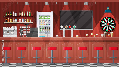 Interior of pub, cafe or bar.