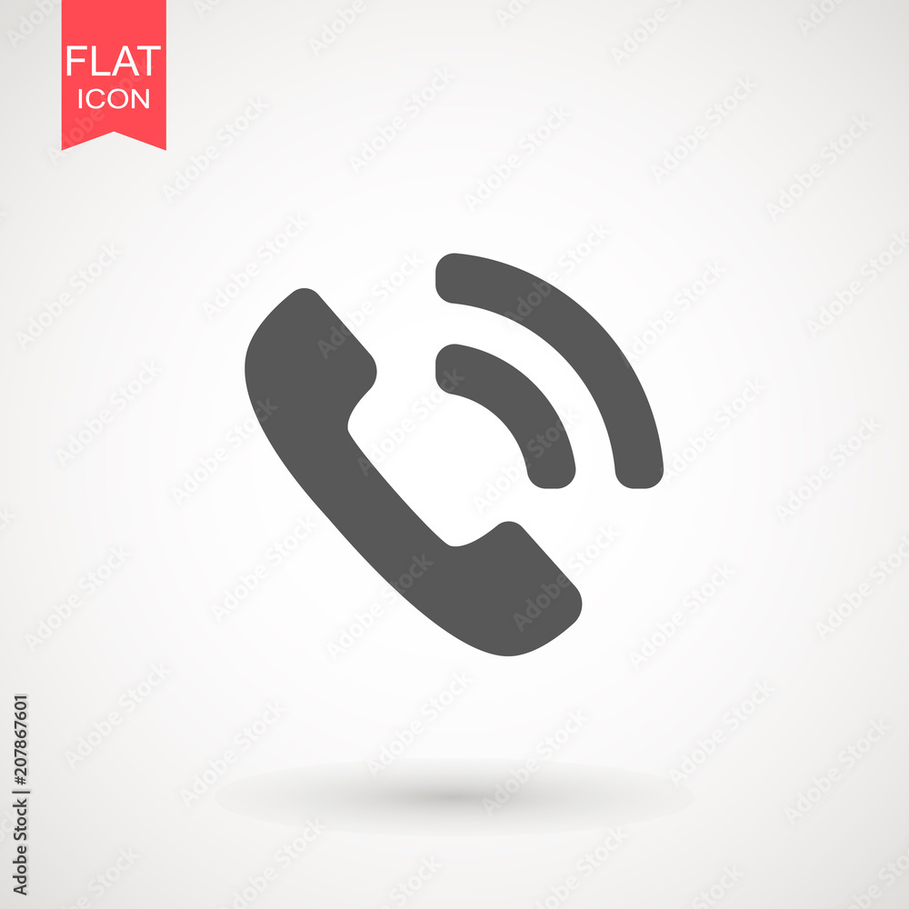 Phone icon in trendy flat style isolated on grey background. Handset icon with waves. Telephone symbol for your design, logo, UI. Vector illustration, EPS10 Phone icon in trendy flat style isolated on grey background. Handset icon with waves. Telephone symbol for your design, logo, UI. Vector illustration, EPS10