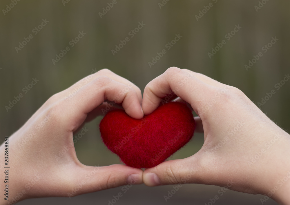 Fototapeta premium Children's hands giving red heart