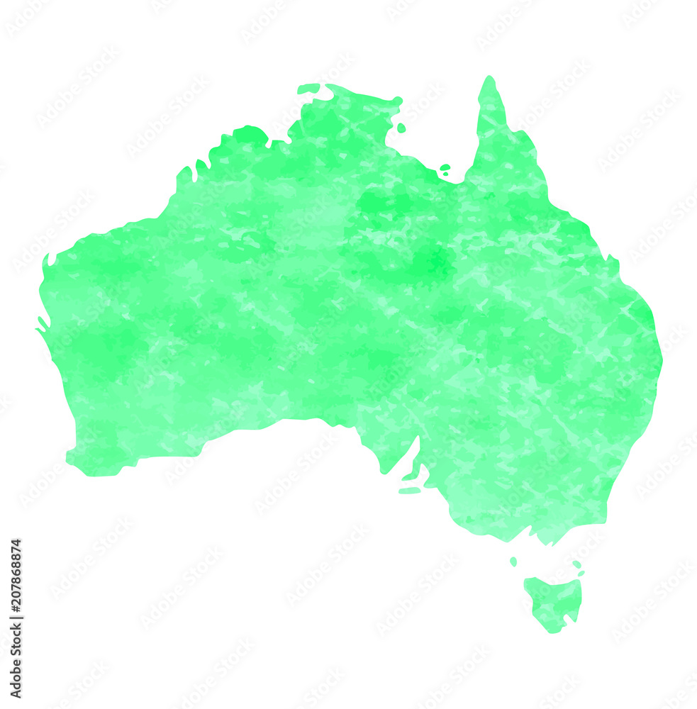 Obraz map of Australia with a light green paint texture with dark green and light green spots.