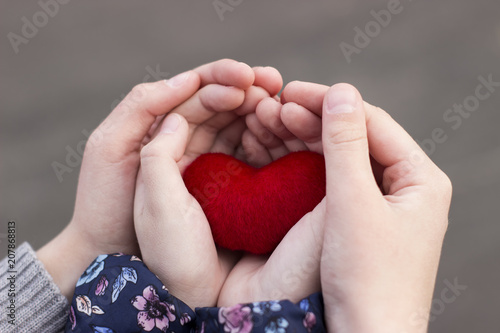 Fototapeta Naklejka Na Ścianę i Meble -  Children's hands giving red heart