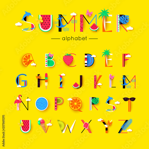 vector creative summer font and alphabet