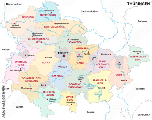 thuringia administrative and political vector map photo