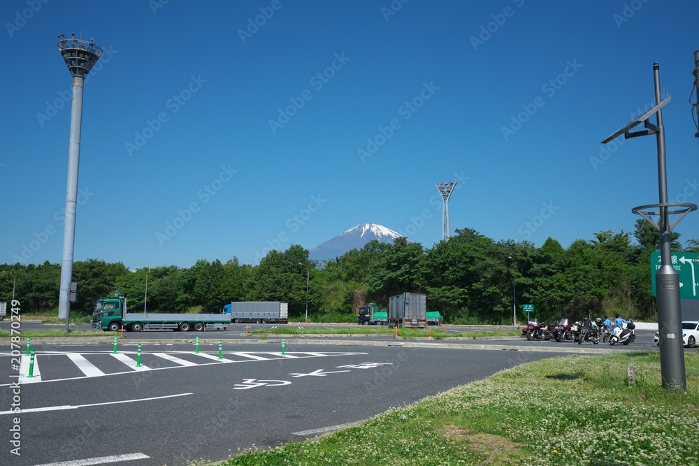 Tokyo,Japan-June 3, 2018: Tomei Expressway Ashigara Rest Area. We can enjoy a view of Mt. Fuji from this site on a fine day.
